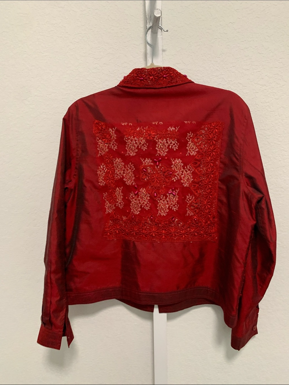 Y2K Coldwater Creek Red Artsy Beaded Lace Lightweight Jacket - Picture 5 of 7